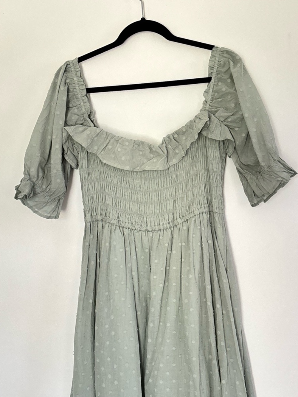 Sage Green Swiss Dot Smocked Midi Dress size Large New nwt Country Cottage c53 - Picture 13 of 16
